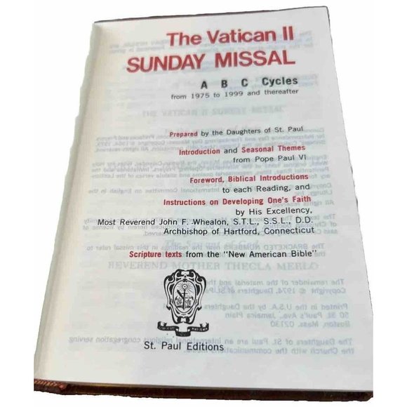 THE VATICAN II SUNDAY MISSAL: A B C Cycles from 1975-1999 & Thereafter -1974 New - Picture 4 of 9